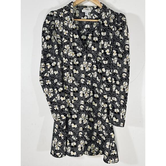 TOPSHOP Floral Tie‎ Neck Long Sleeve Mini Dress Womans 6 chic party summer - Picture 4 of 13